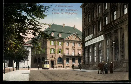 AK Kaiserslautern, Partie am Stiftsplatz mit Strassenbahn