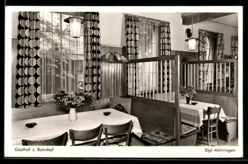 AK Stuttgart-Möhringen, Gasthof z. Bahnhof, Gaststube, Inh. J. Rossbach