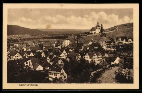 AK Obertürkheim, Ortsansicht mit Kirche auf dem Hügel