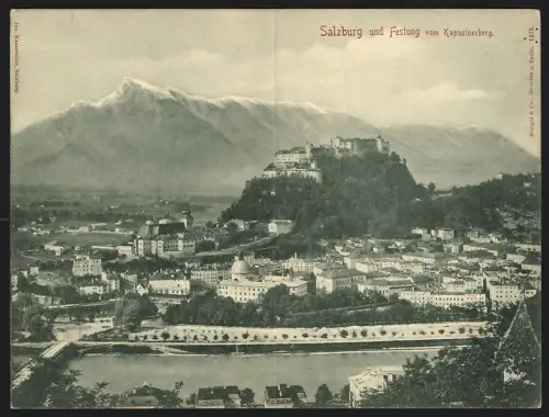 Klapp-AK Salzburg, Blick auf die Stadt und Festung vom Kapuzinerberg aus