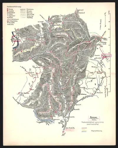 Klapp-AK St. Radegund bei Graz, Schöckl, Landkarte mit Wegemarkierung der Umgebung