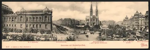 Klapp-AK Wien, Panorama mit Maximilian-Platz, Probst-Pfarrkirche, k.u.k. Marine-Sektion, Maria-Theresienhof