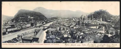 Klapp-AK Salzburg, Panorama vom Elektrischen Aufzug am Mönchsberg gegen Kapuziner- und Gaisberg