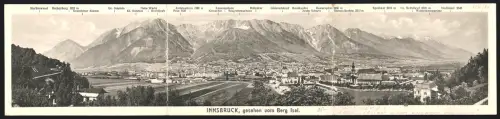Klapp-AK Innsbruck, Panorama mit Martinswand, Hohe Warte und Brandjoch, gesehen vom Berg Isel