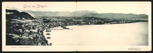 Klapp-AK Bregenz, Panorama mit Uferpartie und Umgebung