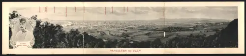 Klapp-AK Wien-Kahlenberg, Hotel-Restaurant Kahlenberg, Panorama von Wien, Kaiser Franz Josef I. von Österreich