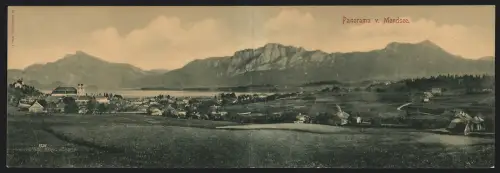 Klapp-AK Mondsee, Ortspanorama mit Bergen
