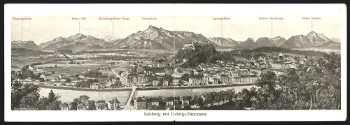 Klapp-AK Salzburg /Untersberg, Salzburg mit Gebirgspanorama, Hoher Staufen, Lattengebirge, Hoher Göll