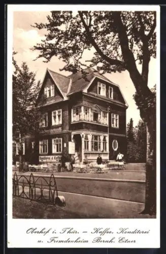 AK Oberhof, Café-Konditorei u. Fremdenheim Bernh. Eitner mit Gartenlokal