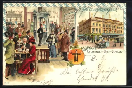 Lithographie Berlin, Gasthaus Aschingers Bier-Quelle, Alexanderplatz