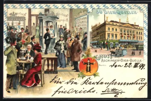 Lithographie Berlin, Gasthaus Aschingers Bier-Quelle, Alexanderplatz