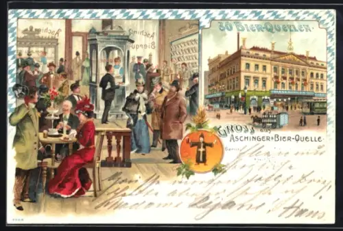 Lithographie Berlin, Gasthaus Aschingers Bier-Quelle, Alexanderplatz