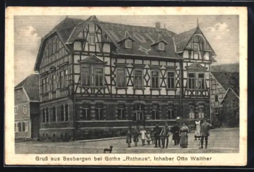 AK Seebergen /Gotha, Gaststätte Rathaus Otto Walther, mit kleiner Versammlung