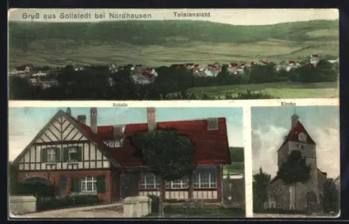 AK Sollstedt bei Nordhausen, Schule, Kirche, Totalansicht