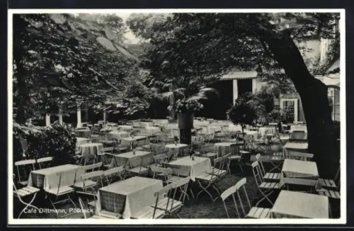 AK Pössneck, Cafe Dittmann, Poststrasse, Gartenansicht