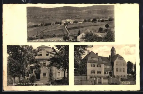 AK Obersteina, Gasthaus und Bäckerei Zur Windmühle, Schule, Totalansicht vom Schwendenstein aus