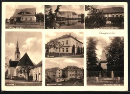 AK Königswartha, Kindergarten, Landdienstlager der HJ, Denkmal 1914/18, Reservelazarett