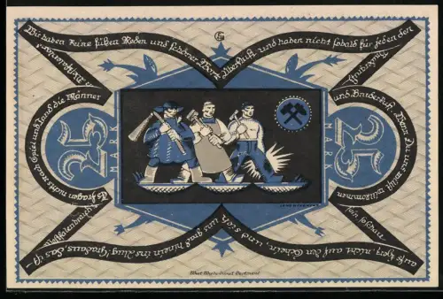 Notgeld Dortmund 1922, 25 Mark, Bergleute und Reinold der Ritter mit Ortsansicht