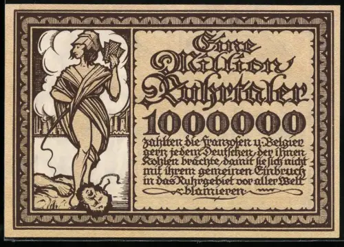 Notgeld Essen / Ruhr, 1 Million Ruhrtaler, Bergleute schuften für Deutsche Reparaturen