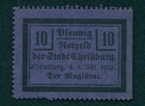 Notgeld Christburg / Westpreussen 1920, 10 Pfennig, Kreis-Stempel mit Wappen von Christburg
