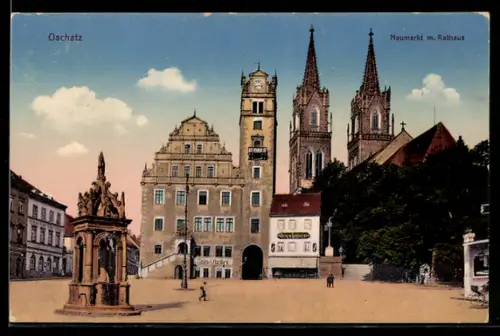 AK Oschatz, Neumarkt m. Rathaus