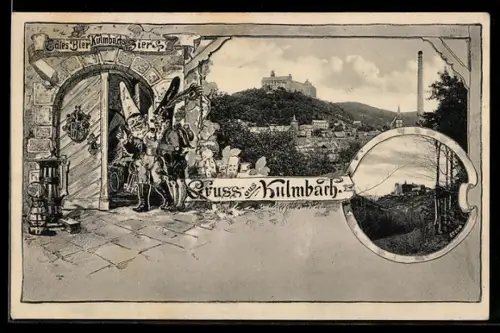 AK Kulmbach, Stadtansicht mit Burg und Brauerei