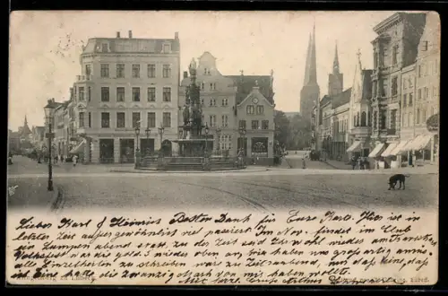 AK Lübeck, Marktplatz, Brunnen, Kirchen