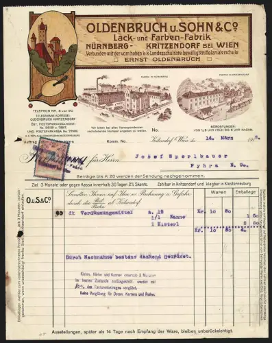Rechnung Kritzendorf b. Wien 1919, Oldenbruch u. Sohn & Co., Lack- und Farben-Fabrik, Fabrik in Nürnberg u. Kritzendorf