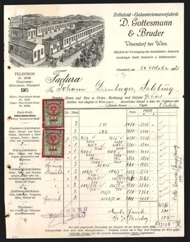 Rechnung Vösendorf bei Wien 1912, D. Gottesmann & Bruder, Zelluloid-Galanteriewarenfabrik, Werksgelände
