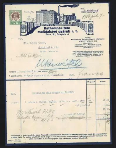 Rechnung Wien 1916, Kathreiner-féle malátakávé gyárak r. t., Zug vor der Fabrikhalle