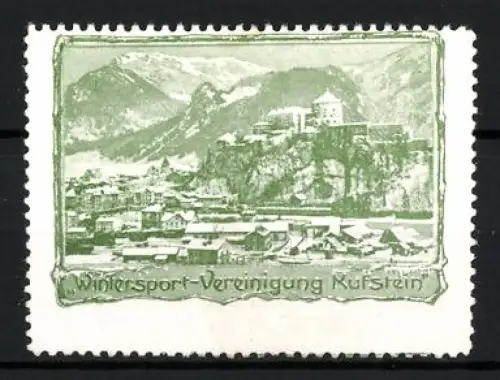Reklamemarke Kufstein, Wintersport-Vereinigung Kufstein, Berglandschaft und Burgansicht