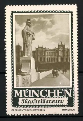 Reklamemarke München, Maximilianeum, Statue und Gebäudeansicht