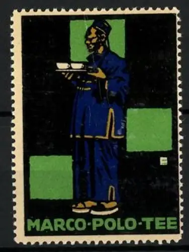 Künstler-Reklamemarke Ludwig Hohlwein, Marco-Polo-Tee, Asiate mit Teetablett
