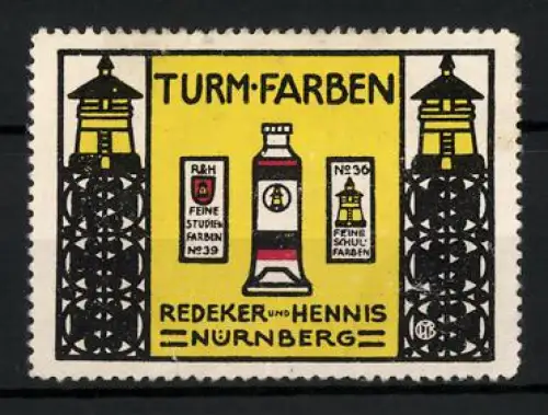 Reklamemarke Nürnberg, Turm-Farben, Farbentube und Türme