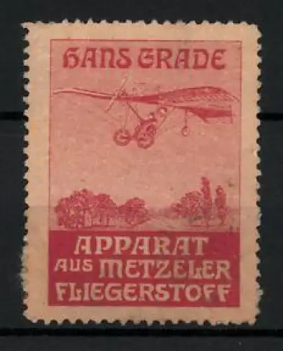 Reklamemarke Hans Grade, Flugapparat aus Metzeler Fliegerstoff