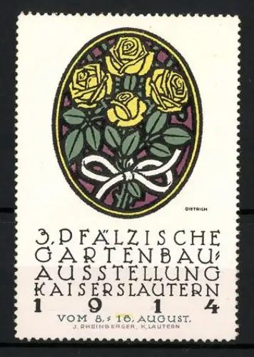 Reklamemarke Kaiserslautern, 3. Pfälzische Gartenbau-Ausstellung 1914, Rosenstrauss