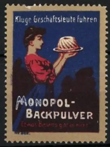 Reklamemarke Monopol-Backpulver, Frau mit Kuchen