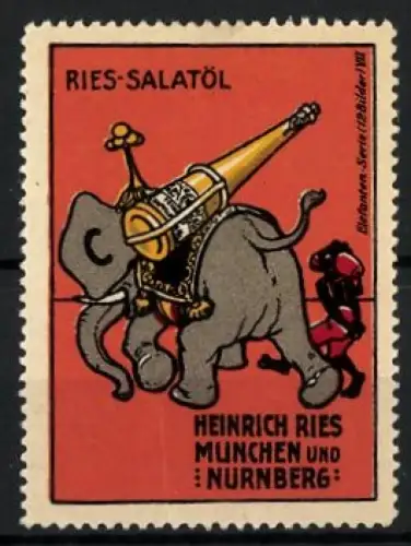 Reklamemarke München, Ries-Salatöl, Elefant mit Salatölflasche
