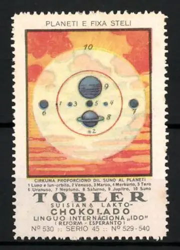 Reklamemarke Tobler Chokolado, Planeti e Fixa Steli, Sonnensystem