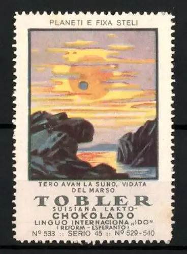 Reklamemarke Tobler Suisana Lakto-Chokolado, Sonnenuntergang mit Mars Transit
