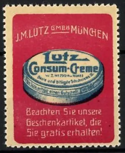 Reklamemarke München, Lutz Consum-Creme / Schuhcreme, Cremedose