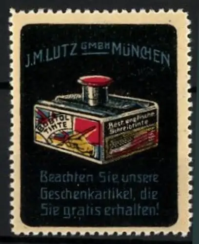 Reklamemarke München, J.M. Lutz GmbH, Tintenflasche