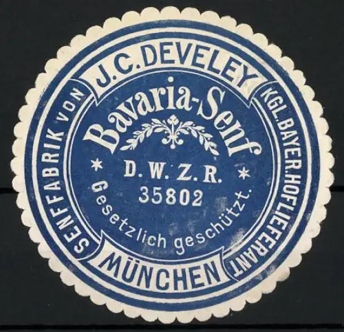 Reklamemarke München, Bavaria-Senf, J.C. Develey, Blätterkranz-Symbol