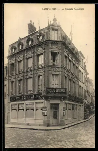 AK Louviers, La Société Générale au coin de la rue principale