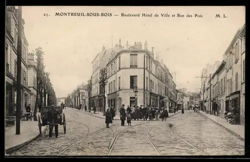 AK Montreuil-sous-Bois, Boulevard Hôtel de Ville et Rue des Prés