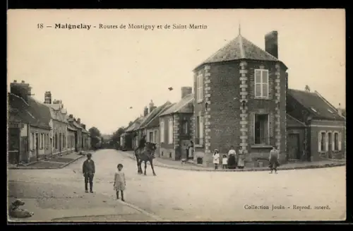AK Maignelay, Routes de Montigny et de Saint-Martin avec habitants et cheval