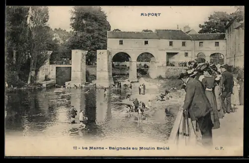 AK Alfort /La Marne, Baignade au Moulin Brûlé