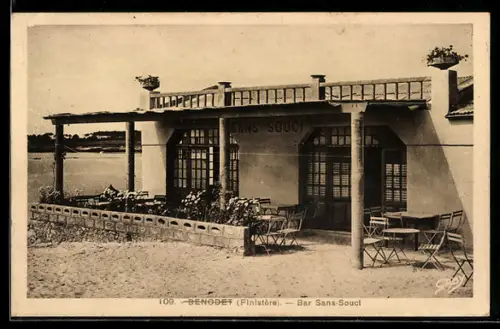 AK Bénodet /Finistère, Bar Sans-Souci au bord de la plage