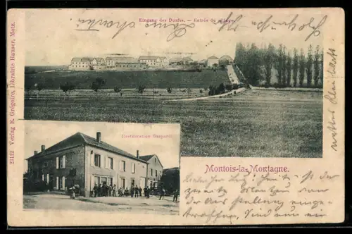 AK Montois-la-Montagne, Entrée du village et Restaurant Gasparri