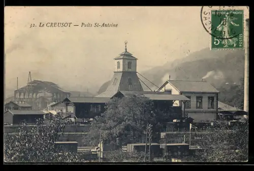 AK Le Creusot, Puits St-Antoine et bâtiments industriels en arrière-plan